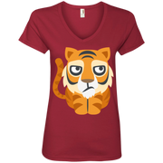 Bored Tiger Emoji Ladies’ V-Neck T-Shirt