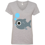 Fish Blowing Bubbles Emoji Ladies’ V-Neck T-Shirt