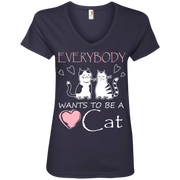 Everybody Wants To Be a Cat Ladies’ V-Neck T-Shirt