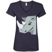 Rhino Emoji Ladies’ V-Neck T-Shirt