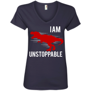 I Am Unstoppable! Dinosaur Funny  Ladies’ V-Neck T-Shirt