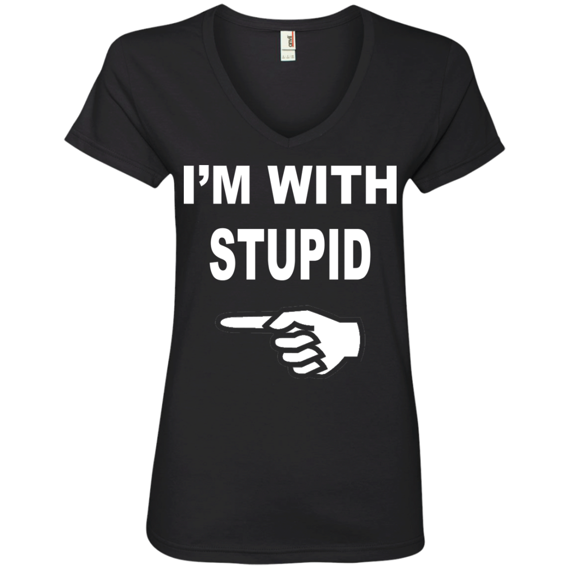 Im With Stupid Tank Top Ladies’ V-Neck T-Shirt – Wind Vandy