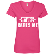 My Wife Hates Me! Funny Husband Ladies’ V-Neck T-Shirt