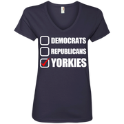 Democrats, Republicans, Yorkies Dog Ladies’ V-Neck T-Shirt