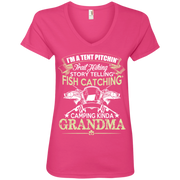 Tent Pitching, Fish Catching, Camping Kinda Grandma Ladies’ V-Neck T-Shirt