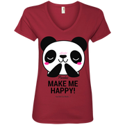 Pandas Make Me happy, You Not so Much Ladies’ V-Neck T-Shirt