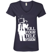 Banksy’s Kill Your Television Ladies’ V-Neck T-Shirt