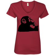 Banksy’s Monkey Thinking of a Solution Ladies’ V-Neck T-Shirt