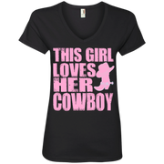 This Girl Loves Her Cowboy Ladies’ V-Neck T-Shirt