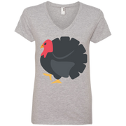 Turkey Thanksgiving Emoji Ladies’ V-Neck T-Shirt