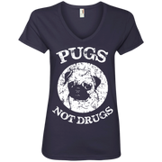 Pugs Not Drugs! Ladies’ V-Neck T-Shirt