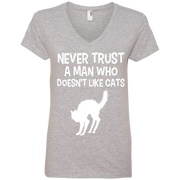 Never Trust a Man who Doesn’t Like Cats Ladies’ V-Neck T-Shirt
