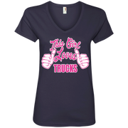 This Girl Loves Trucks Ladies’ V-Neck T-Shirt