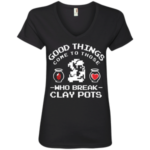 Zelda Good Things Come to Those Who break Clay Pots Ladies’ V-Neck T-Shirt