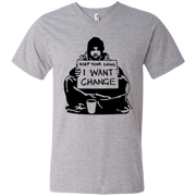 Banksy’s Keep You Coins I Want Change Men’s V-Neck T-Shirt