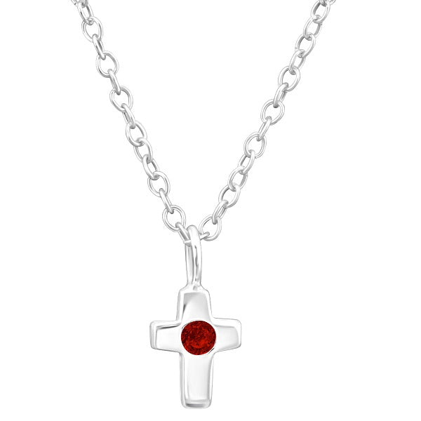 Children's Sterling Silver 'January Birthstone' Cross Necklace for ...