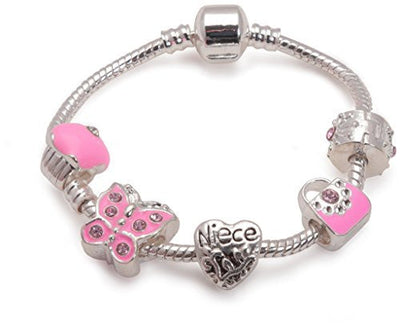 Seialoy NEW Pink Peach Charm Bracelets For Women Girls DIY Fashion  Butterfly & Owl Beads Silver