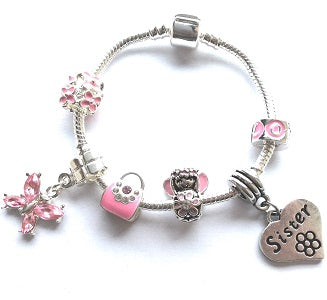 Big Sister Pink Teddy Charm Bracelet- 15cm - Lily Pads Boutique