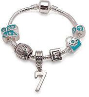 Childrens Blue Happy 7th Birthday Silver Plated Charm Bead Bracelet.. Bracelets  7th Birthday Present Ideas