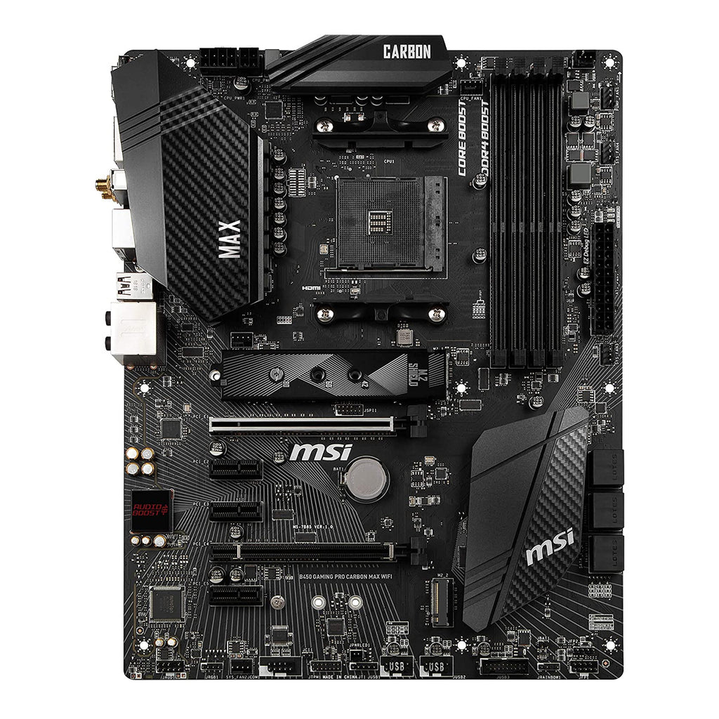 Msi pro max материнская плата. MSI Carbon b450. MSI Carbon b450 разъёмы. MSI b450 Carbon Max WIFI. MSI b450 Gaming Carbon.