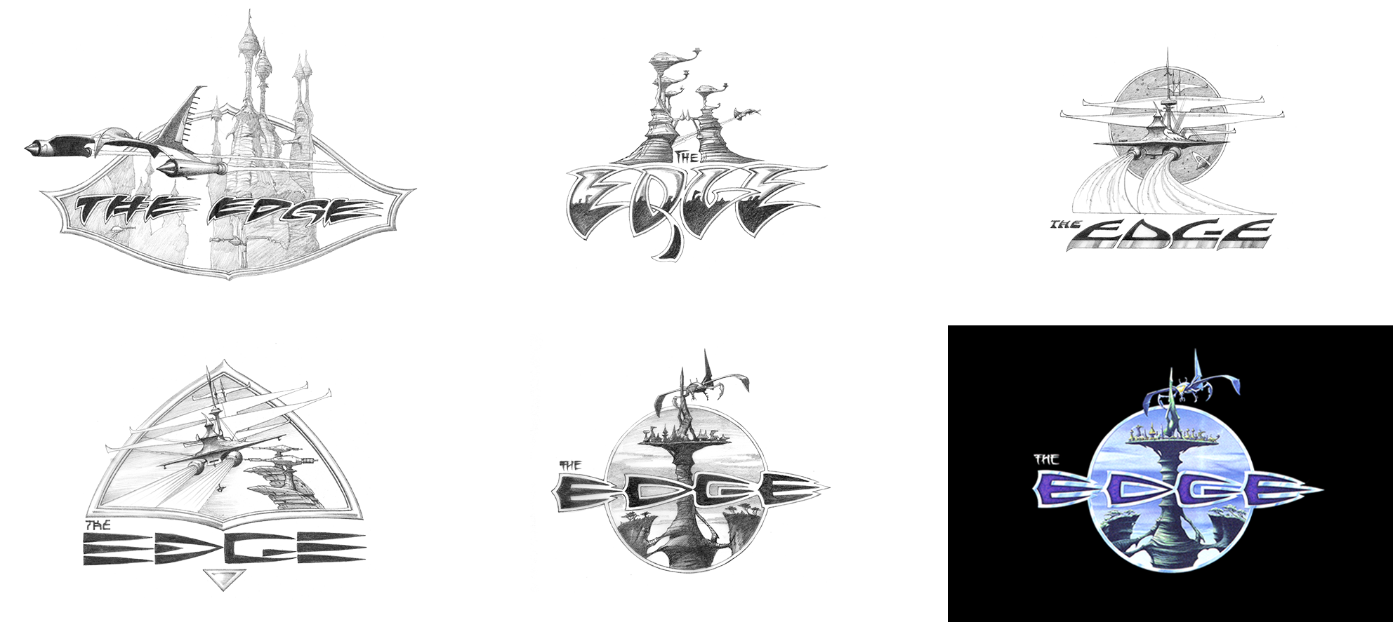 The Edge logo designs by Rodney Matthews