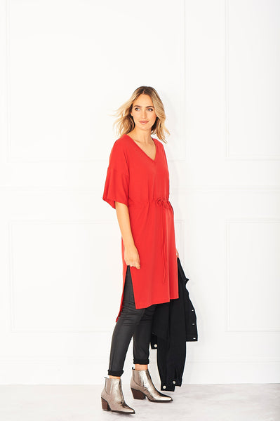 fire engine red cashmere dress