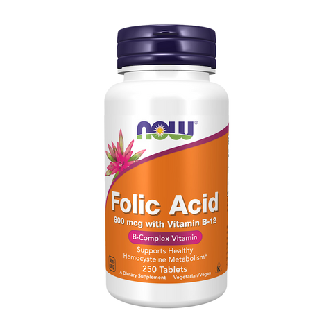 NOW Foods Foliumzuur 800 mcg met vitamine B12 (250 tabletten)