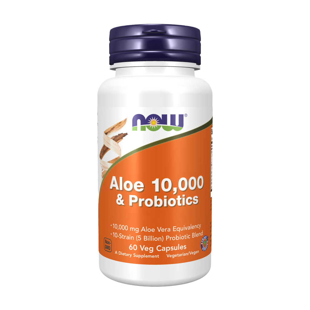 NOW Foods Aloë 10.000 & Probiotica (60 capsules) voorkant