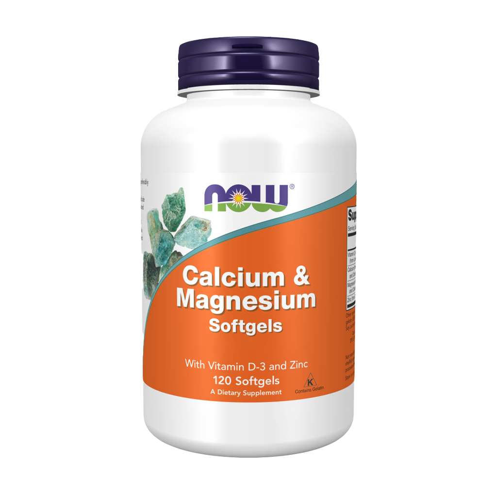 now foods calcium magnesium 120 softgels voorkant