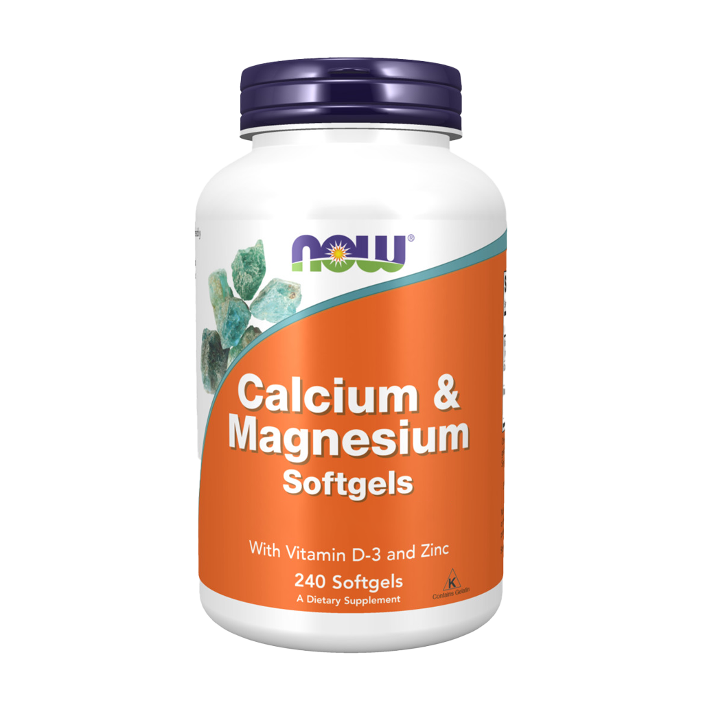 now foods calcium magnesium 240 softgels voorkant