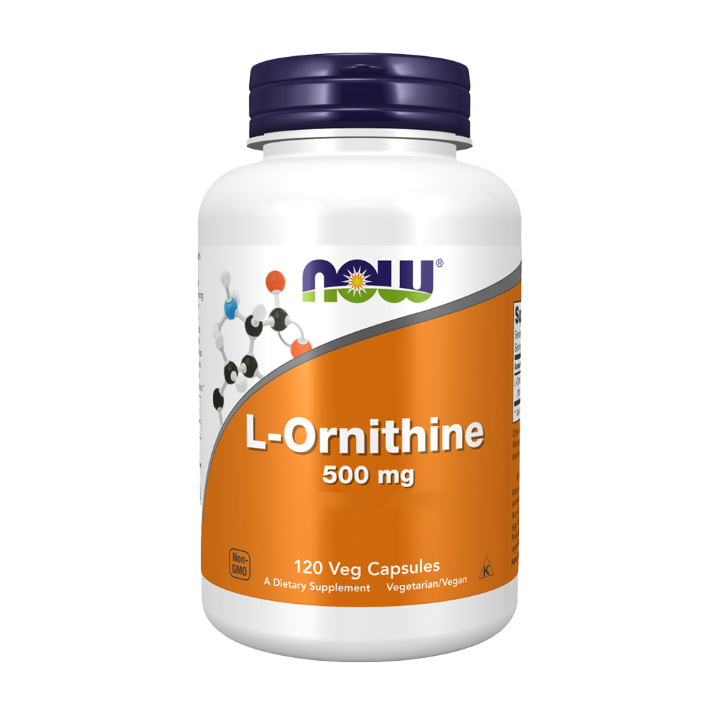 NOW Foods L-Ornithine (L-Ornithine Hydrochloride) 500 mg (120 capsules) Voorkant