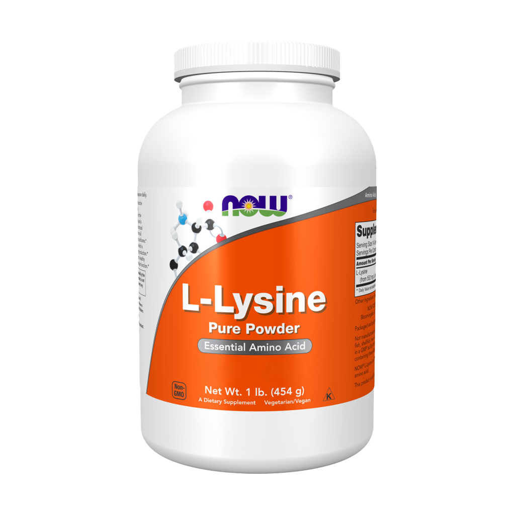 NOW-Foods-L-Lysine L-Lysine Hydrochloride Poeder 454 gram Voorkant