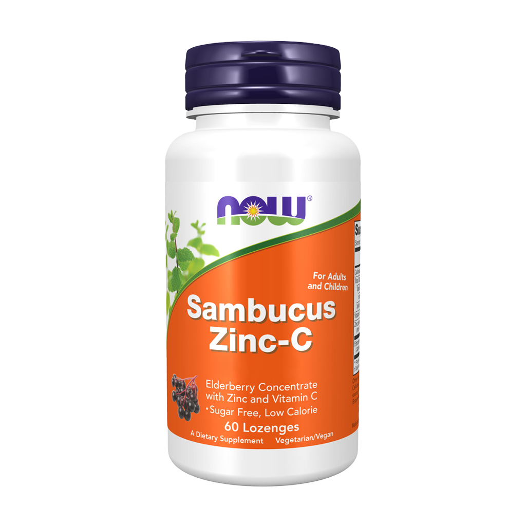 NOW Foods Sambucus Zink-C (60 zuigtabletten) Voorkant