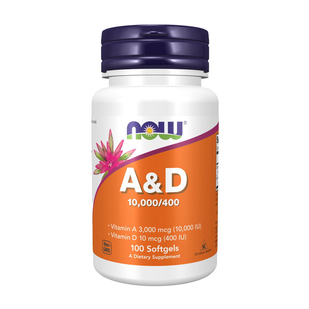 NOW Foods Vitamine A & D 10.000 / 400 IE (100 softgels) Voorkant