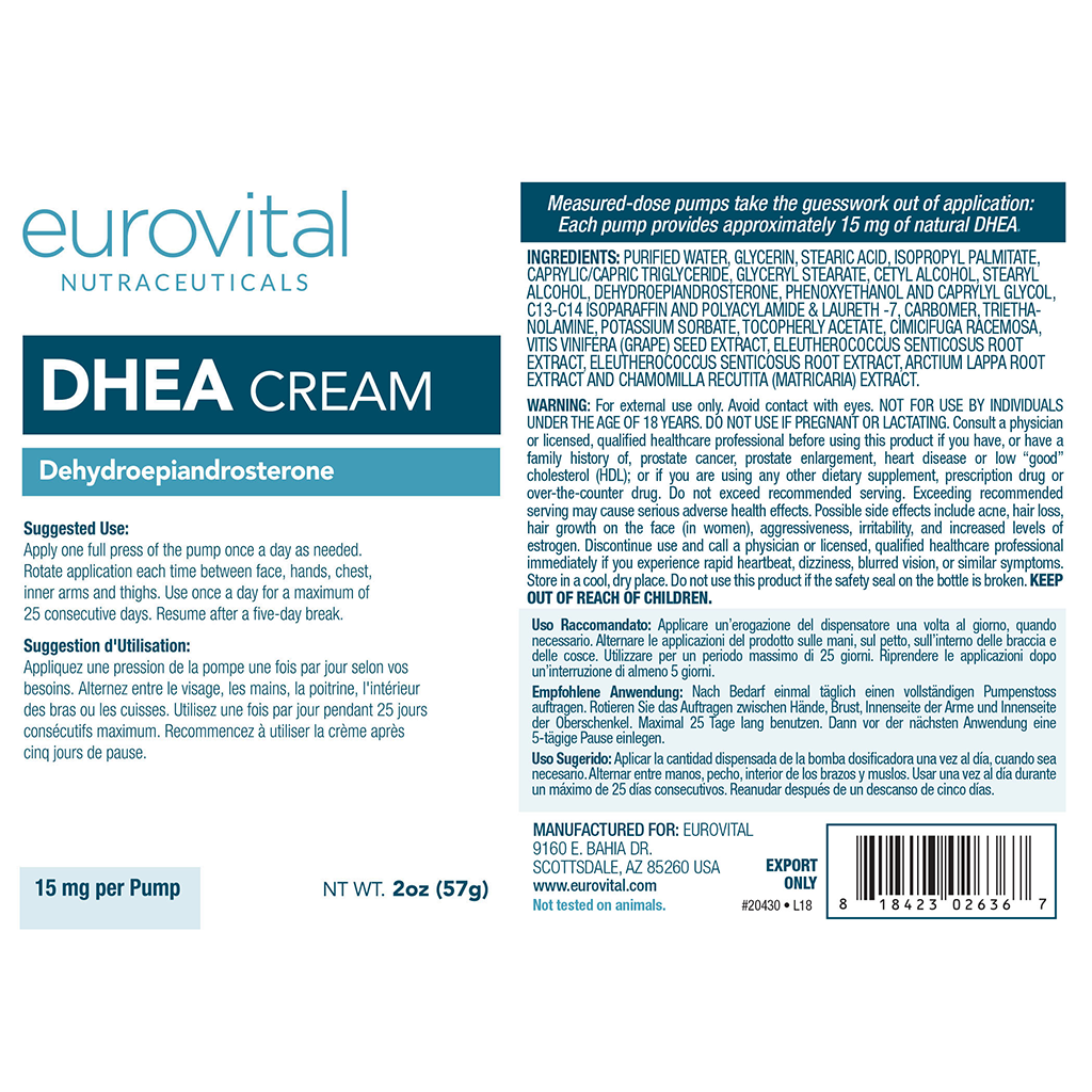 eurovital dhea creme 57g label