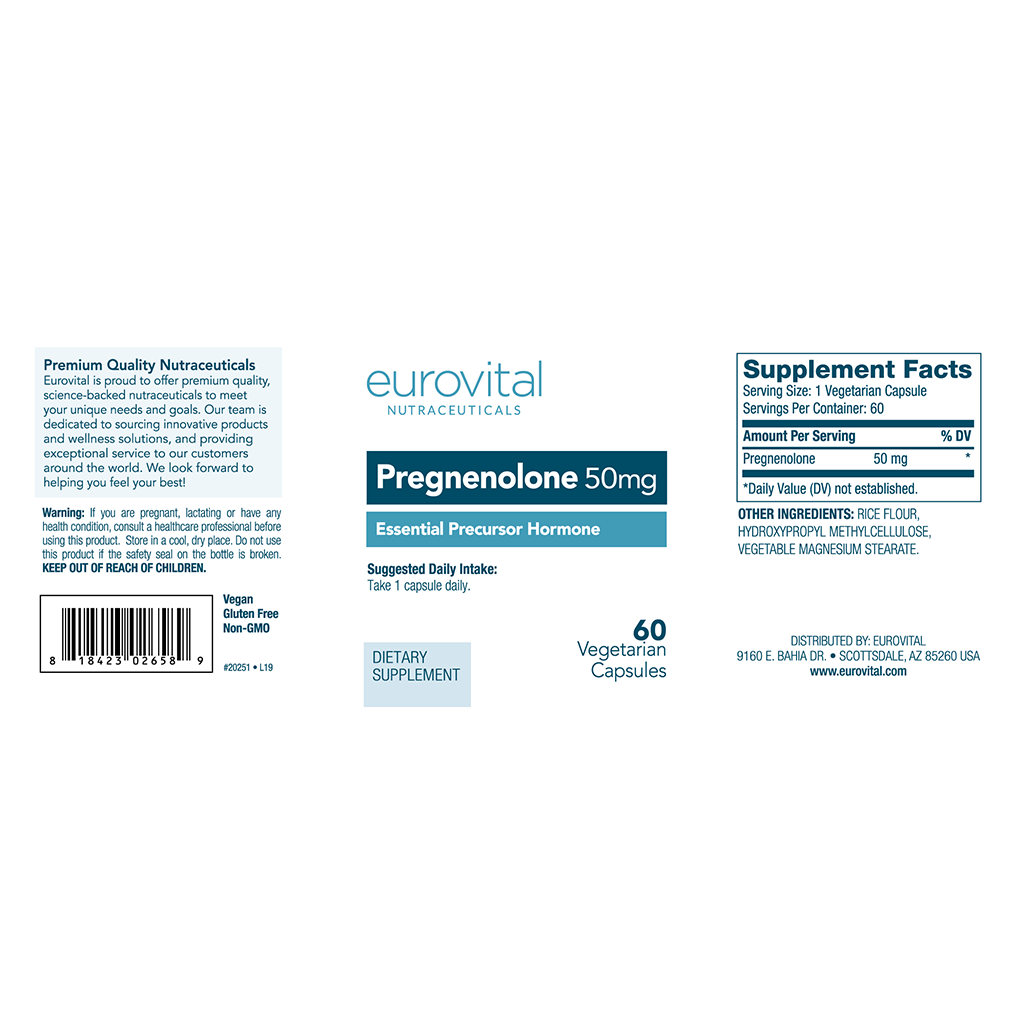 eurovital pregnenolone tablets 50mg 60 tabletten label