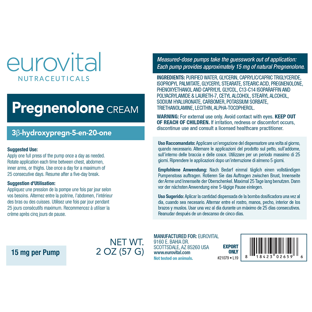 eurovital pregnenolone cream 57gr label