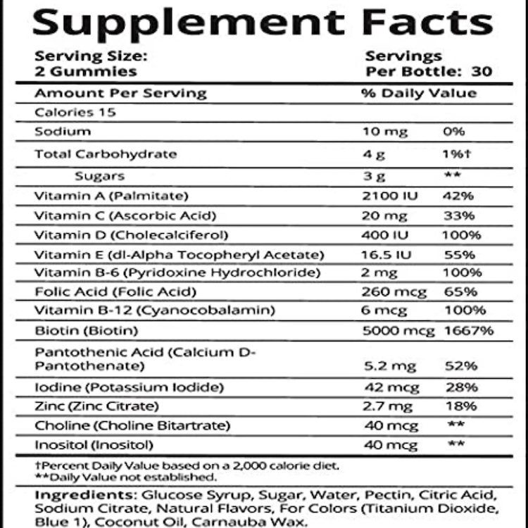 sugarbear hair vitamins 3 month giftpack supplement facts