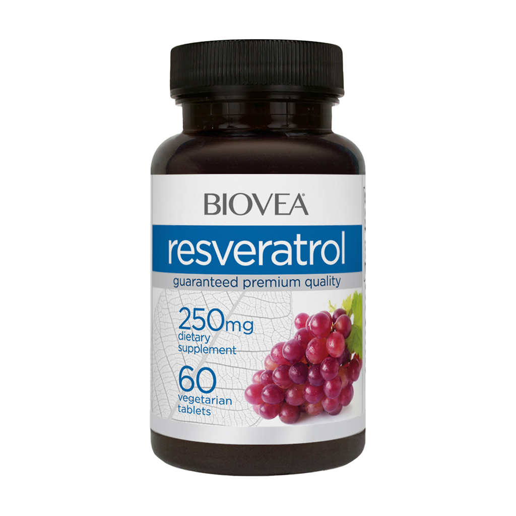 biovea resveratrol 250mg 60 tablets front view