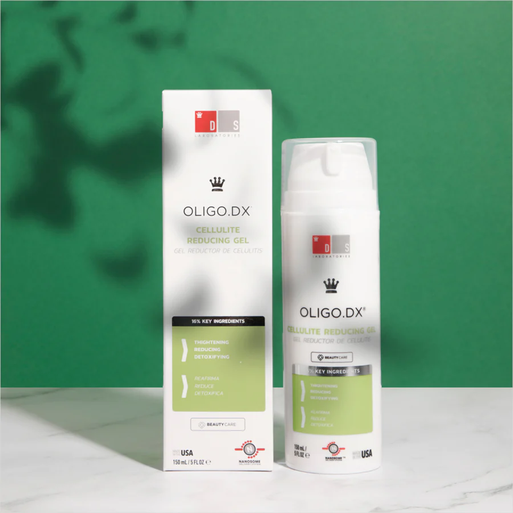 DS Laboratories Oligo DX gel tegen cellulitis (200 ml.) Verpakking sfeer