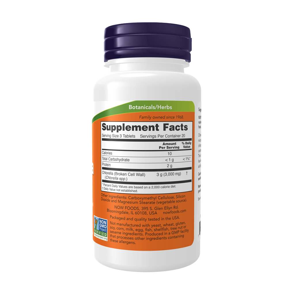 NOW Foods Chlorella 1000mg Achterkant