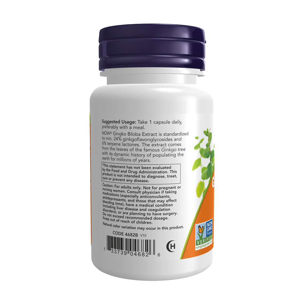 NOW Foods Gingko Biloba-extract (120mg.) achterkant