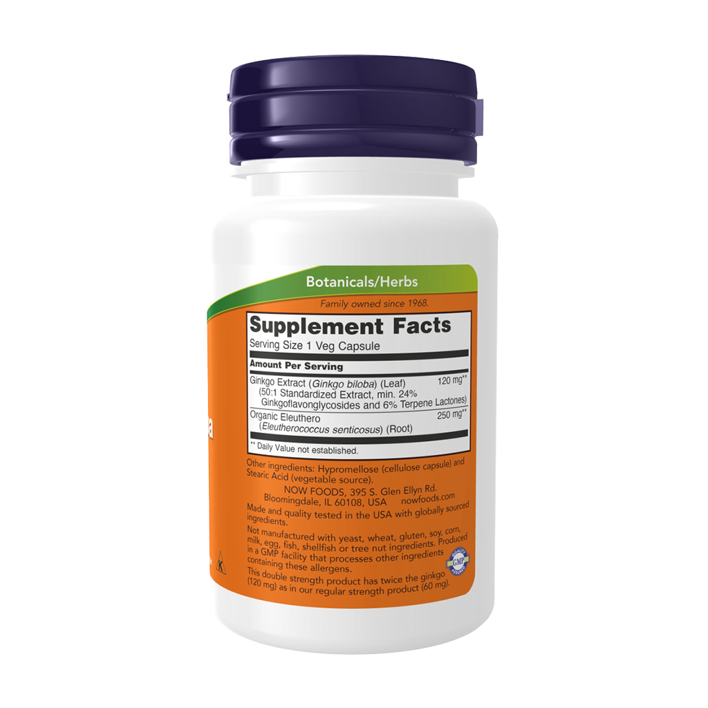 NOW Foods Gingko Biloba-extract (120mg.) zijkant