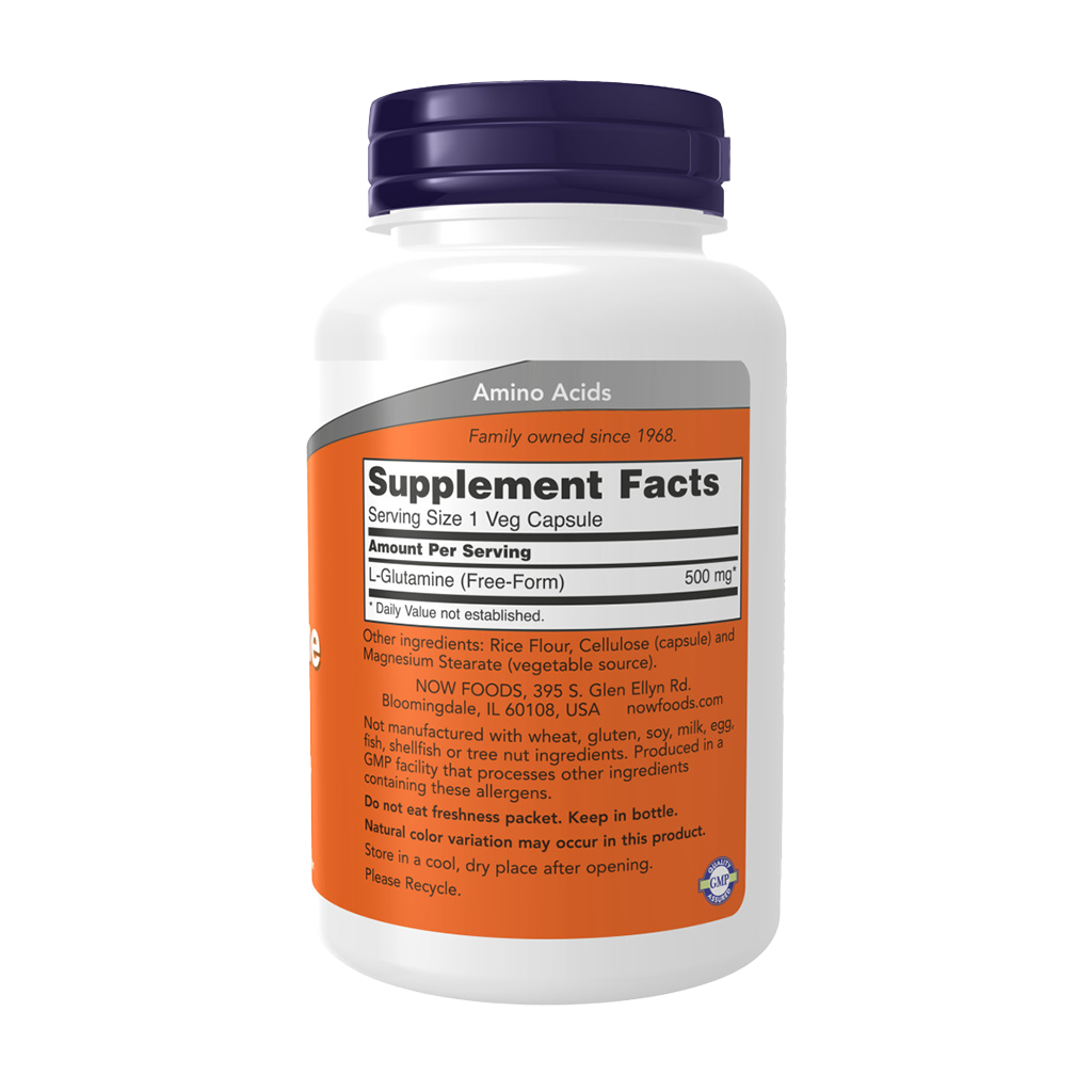 NOW Foods L-Glutamine 500 mg (120 capsules) Achterkant