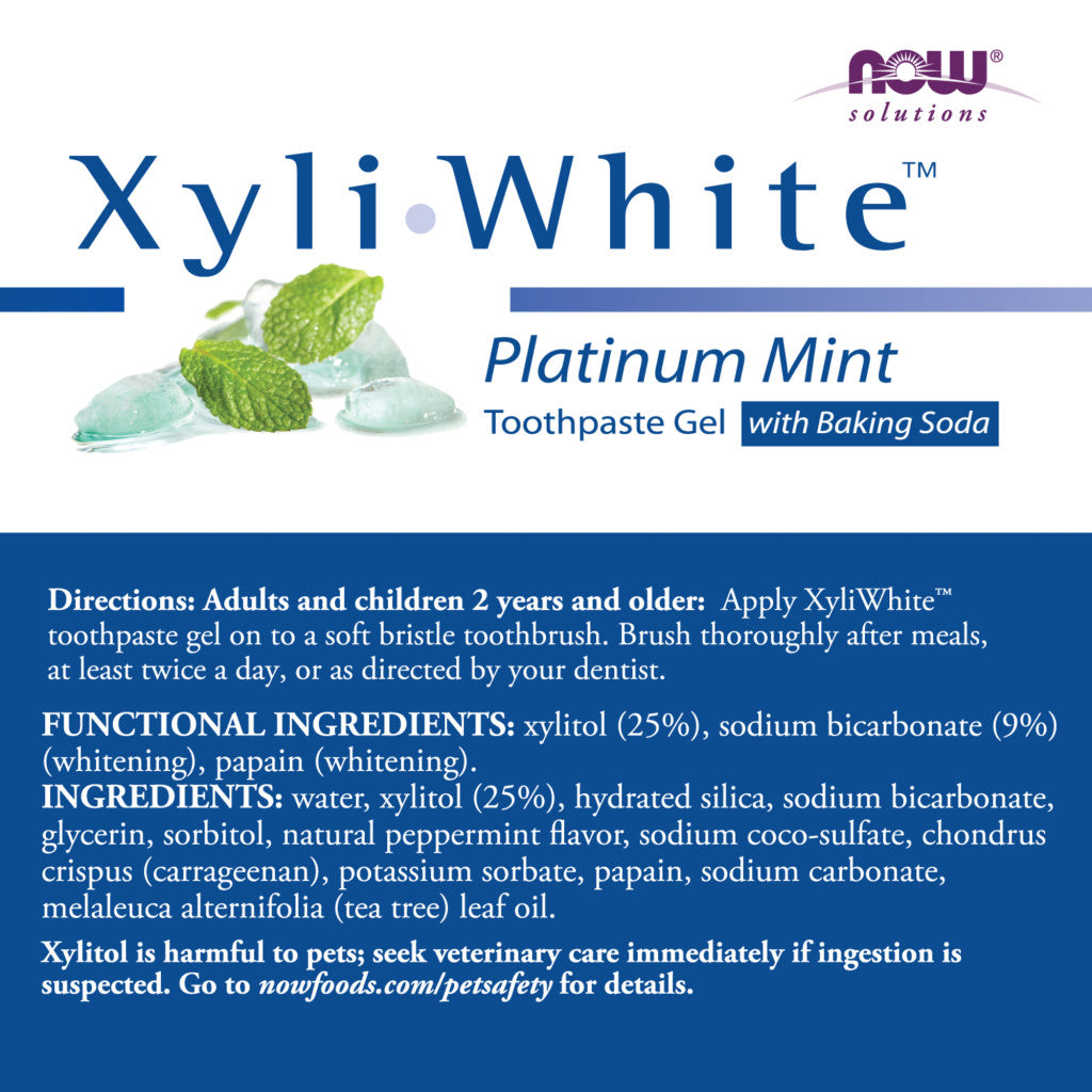 NOW Foods Xyliwhite Platinum Mint Tandpasta Gel Label