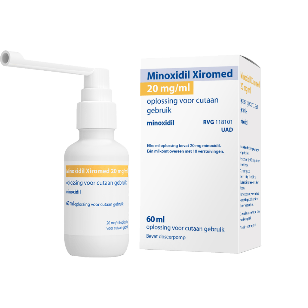Xiromed Minoxidil 2% verpakking en flesje