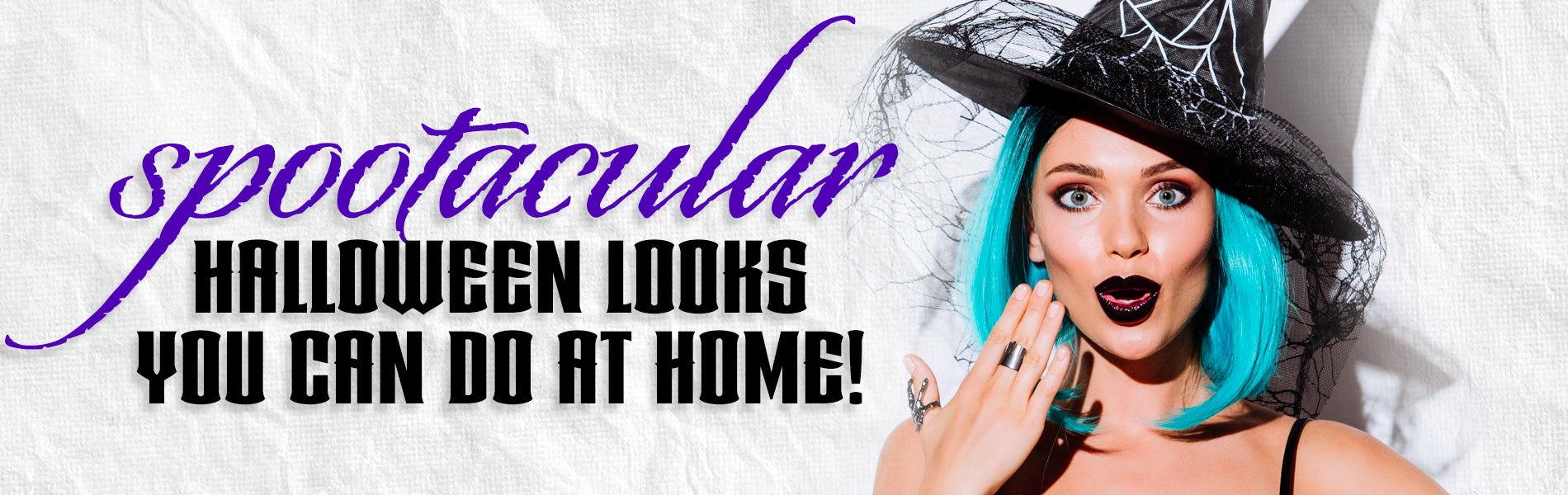 Spooktacular Halloween Looks You Can Do At Home. Woman wearing blue wig and witches hat.