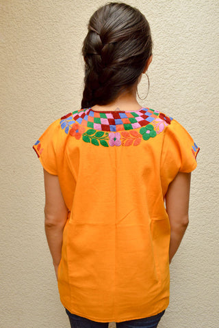 Image of Embroidered Mexican Blouse | Amber - Alebrije Huichol Mexican Folk art magiamexica.com