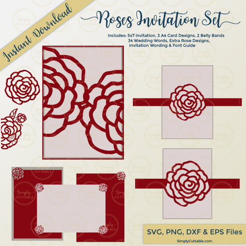 Download Roses Wedding Invitation Cricut Silhouette Cut Sets Tagged Invitation Simply Cuttable