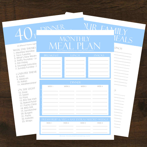 monthly meal planner + 40 dinner theme ideas + family favorite recipes - this mum at home blog meal planning